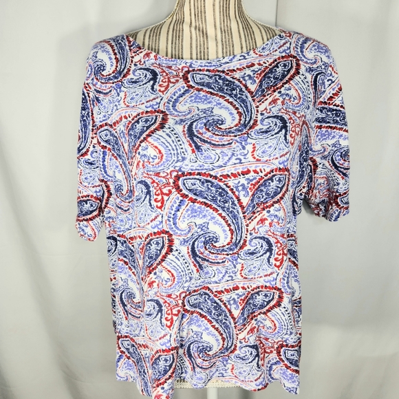 Charter Club Pima Cotton Red White Blue Paisley Short Sleeve Top Plus Size 2X - Picture 1 of 7